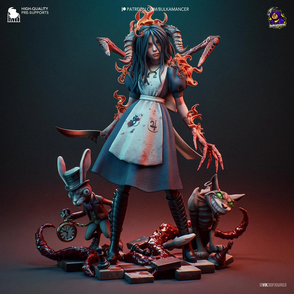 Alice Horror Wonderland - American McGee's Alice Madness Returns Unpainted Resin Figurine Kit - 1/8 Scale 200mm 7.9in - 3D Printed Statue — 1/10