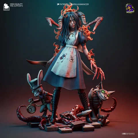 Alice Horror Wonderland - American McGee's Alice Madness Returns Unpainted Resin Figurine Kit - 1/8 Scale 200mm 7.9in - 3D Printed Statue