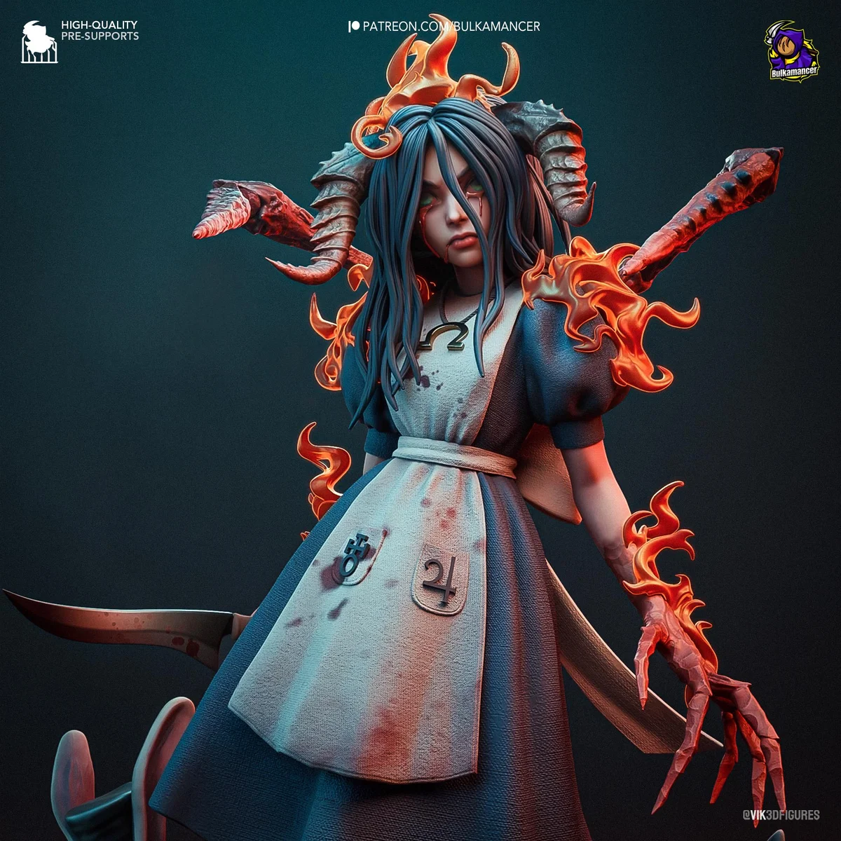 Alice Horror Wonderland - American McGee's Alice Madness Returns Unpainted Resin Figurine Kit - 1/8 Scale 200mm 7.9in - 3D Printed Statue — 5/10