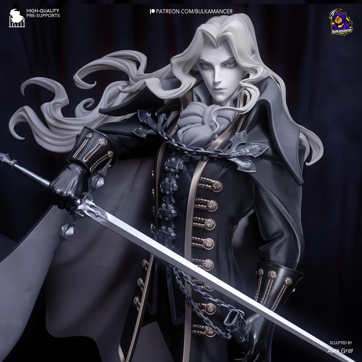 Alucard Dhampir Vampire Hunter - Castlevania Symphony of the Night Unpainted Resin Figurine Kit - 1/8 Scale 271mm 10.7in - 3D Printed Statue — 4/10