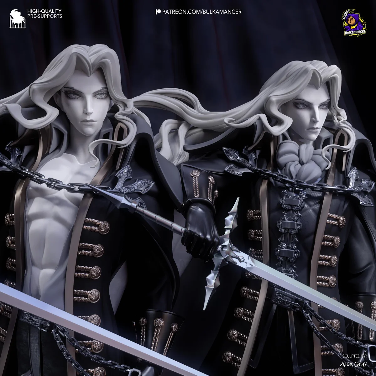 Alucard Dhampir Vampire Hunter - Castlevania Symphony of the Night Unpainted Resin Figurine Kit - 1/8 Scale 271mm 10.7in - 3D Printed Statue — 5/10