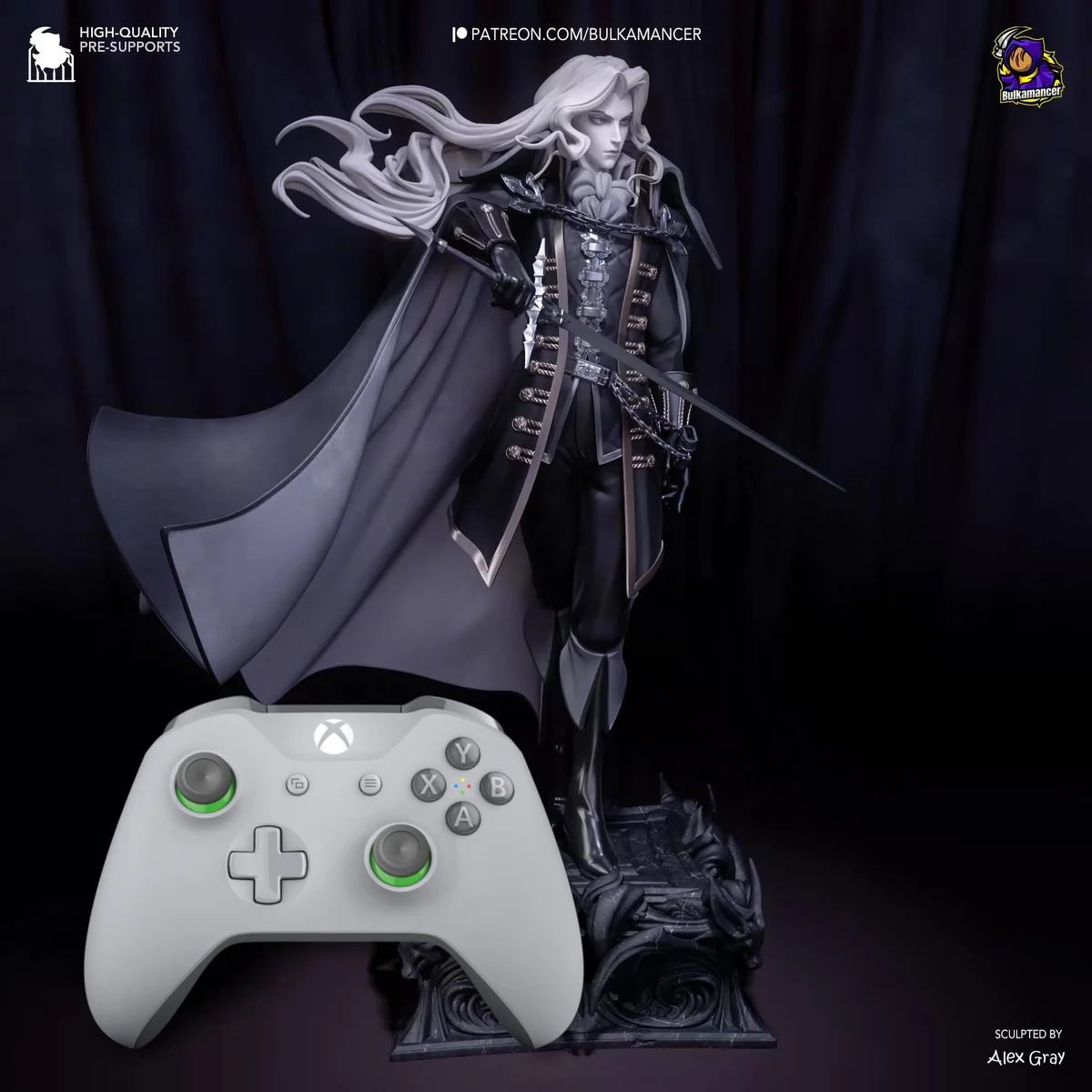 Alucard Dhampir Vampire Hunter - Castlevania Symphony of the Night Unpainted Resin Figurine Kit - 1/8 Scale 271mm 10.7in - 3D Printed Statue — 9/10