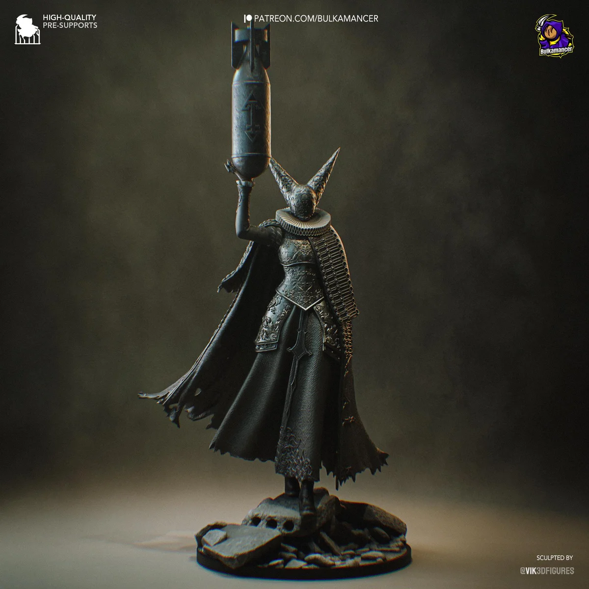 Artillery Witch Wargame Miniature - Trench Crusade Unpainted Resin Figurine Kit - 1/8 Scale 360mm 14.2in - 3D Printed Statue Fan Art — 1/10