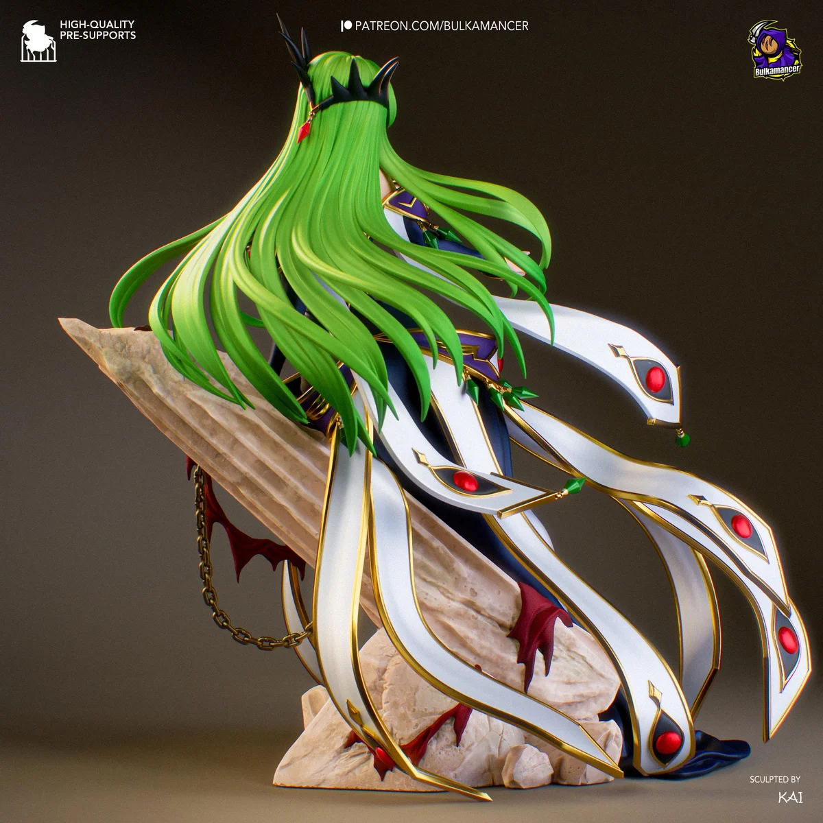 C.C. Immortal Witch - Code Geass Unpainted Resin Figurine Kit - 1/8 Scale 254mm 10.0in - 3D Printed Statue Fan Art — 6/10