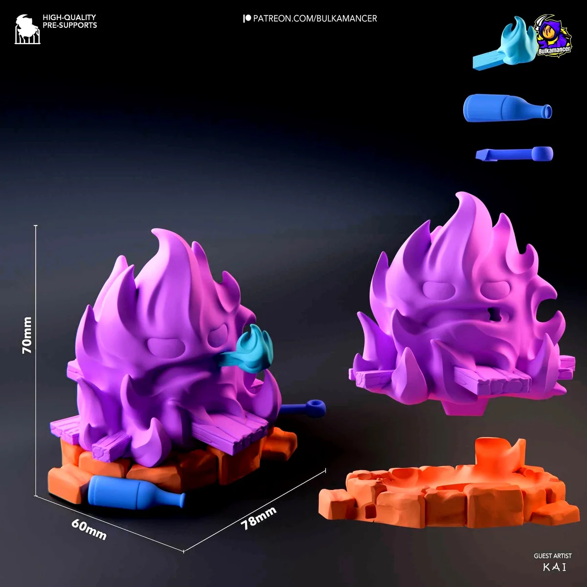 Calcifer Chibi Fire Demon - Howl's Moving Castle Ghibli Unpainted Resin Chibi Figurine - 1/8 Scale 70mm 2.8in - 3D Printed Mini Statue — 3/8