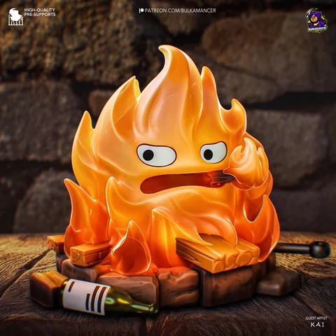 Calcifer Chibi Fire Demon - Howl's Moving Castle Ghibli Unpainted Resin Chibi Figurine - 1/8 Scale 70mm 2.8in - 3D Printed Mini Statue