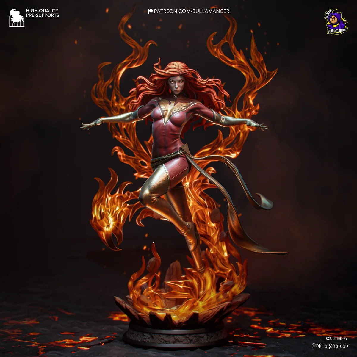 Dark Phoenix Jean Grey Mutant Comics - X-Men Marvel Phoenix Force Unpainted Resin Figurine Kit - 1/8 Scale 318mm 12.5in - 3D Printed Statue — 1/10