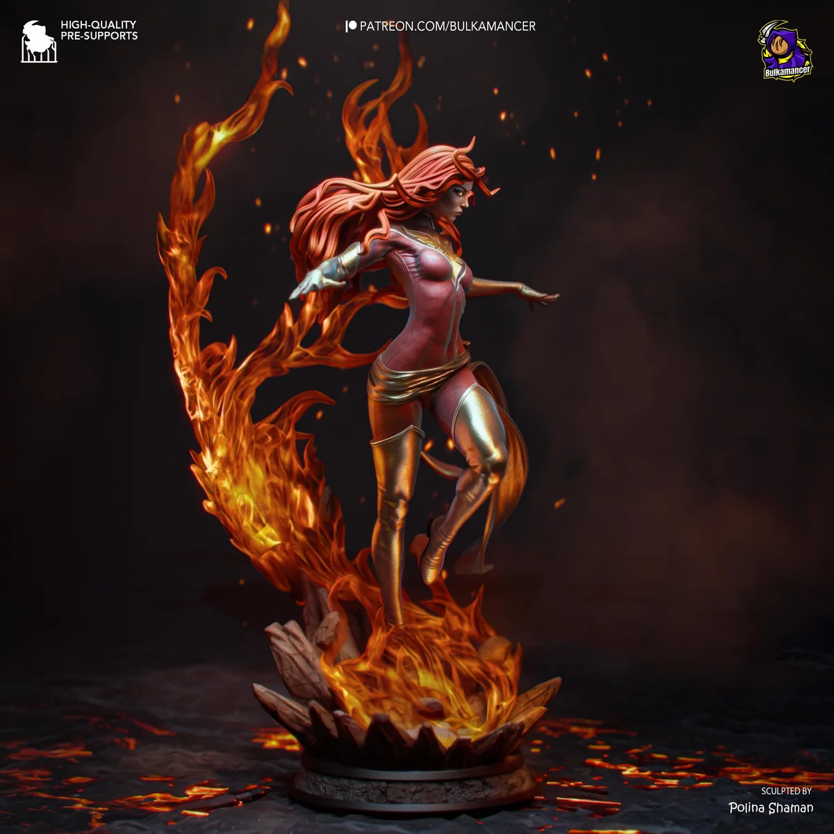 Dark Phoenix Jean Grey Mutant Comics - X-Men Marvel Phoenix Force Unpainted Resin Figurine Kit - 1/8 Scale 318mm 12.5in - 3D Printed Statue — 9/10