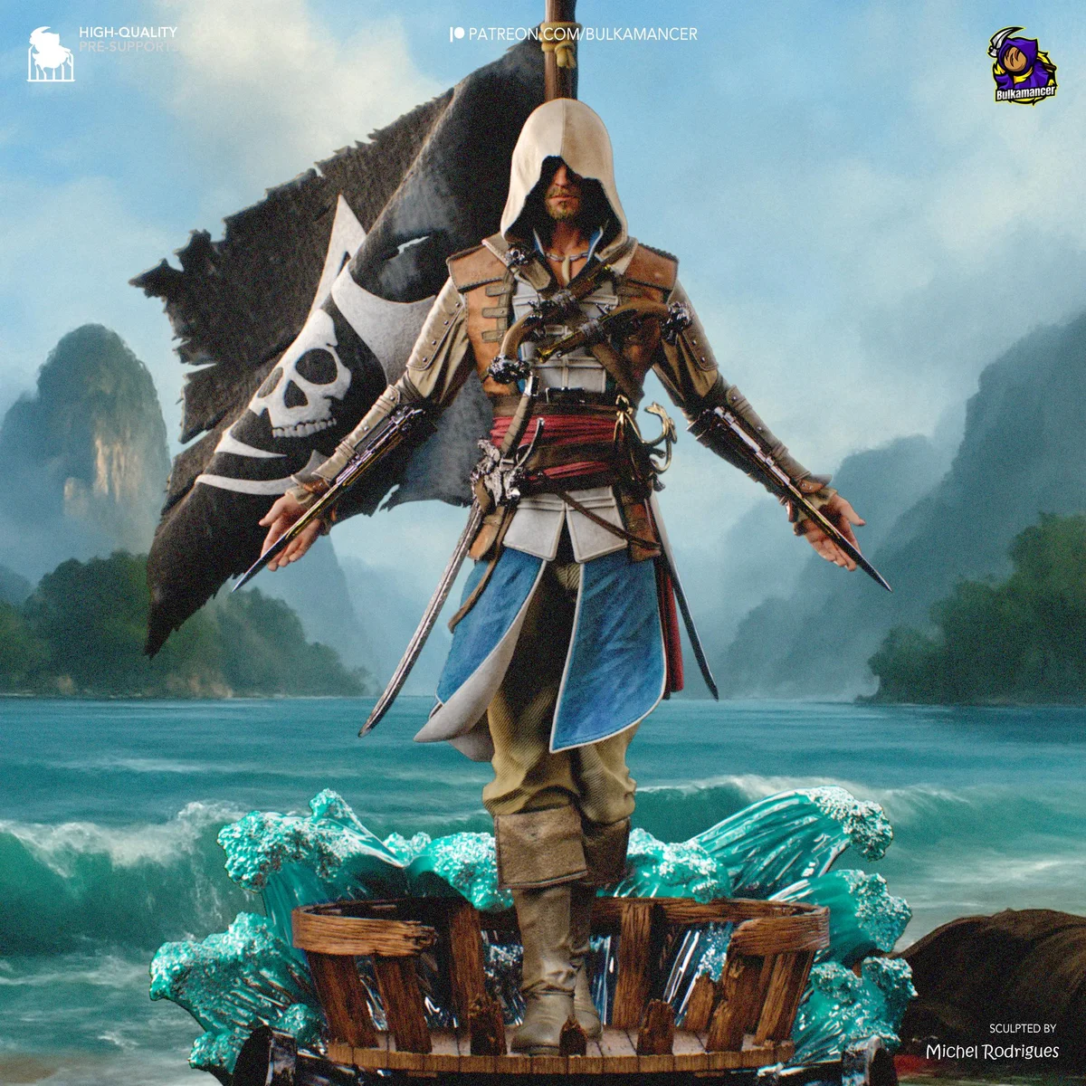 Edward Kenway Pirate Assassin - Assassin's Creed Black Flag Unpainted Resin Figurine Kit - 1/8 Scale 316mm 12.4in - 3D Printed Statue — 4/10