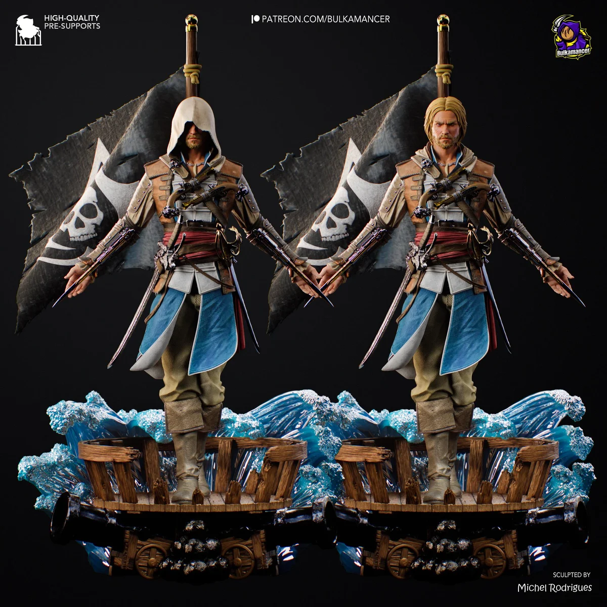 Edward Kenway Pirate Assassin - Assassin's Creed Black Flag Unpainted Resin Figurine Kit - 1/8 Scale 316mm 12.4in - 3D Printed Statue — 5/10