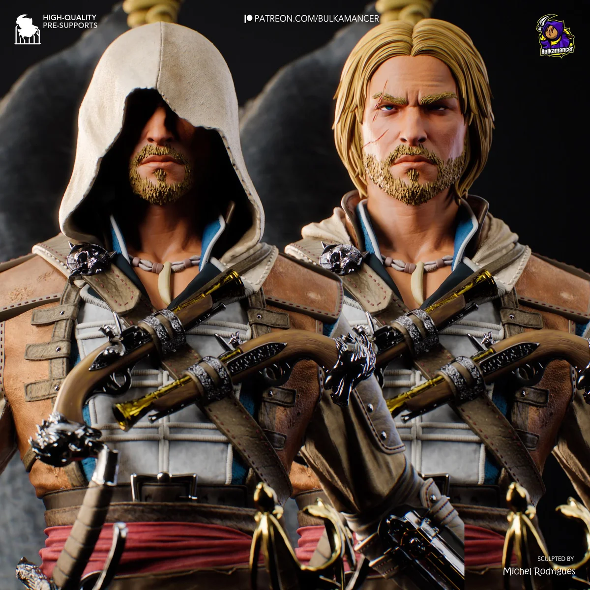Edward Kenway Pirate Assassin - Assassin's Creed Black Flag Unpainted Resin Figurine Kit - 1/8 Scale 316mm 12.4in - 3D Printed Statue — 6/10