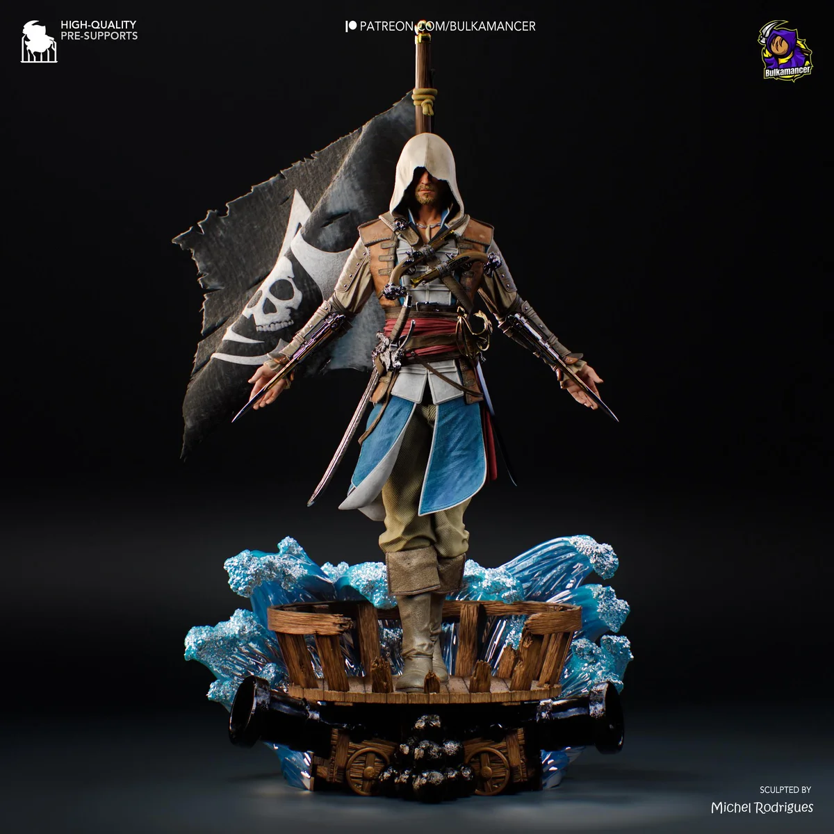 Edward Kenway Pirate Assassin - Assassin's Creed Black Flag Unpainted Resin Figurine Kit - 1/8 Scale 316mm 12.4in - 3D Printed Statue — 1/10