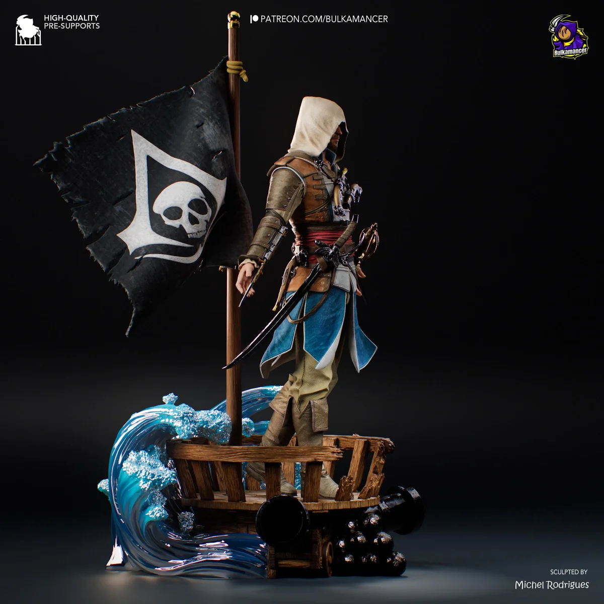 Edward Kenway Pirate Assassin - Assassin's Creed Black Flag Unpainted Resin Figurine Kit - 1/8 Scale 316mm 12.4in - 3D Printed Statue — 7/10