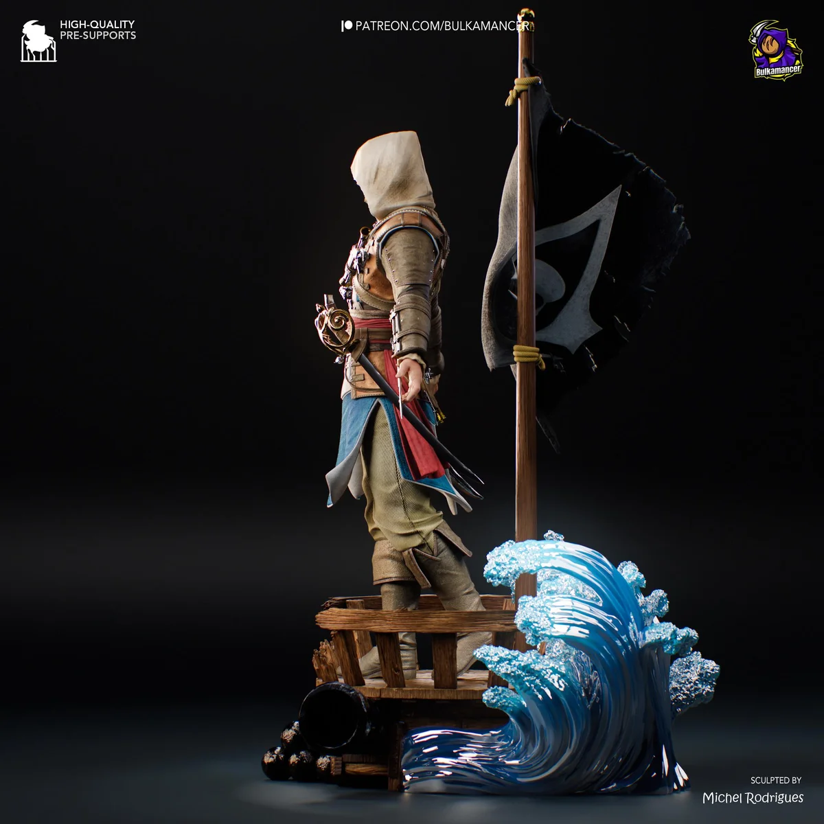 Edward Kenway Pirate Assassin - Assassin's Creed Black Flag Unpainted Resin Figurine Kit - 1/8 Scale 316mm 12.4in - 3D Printed Statue — 8/10