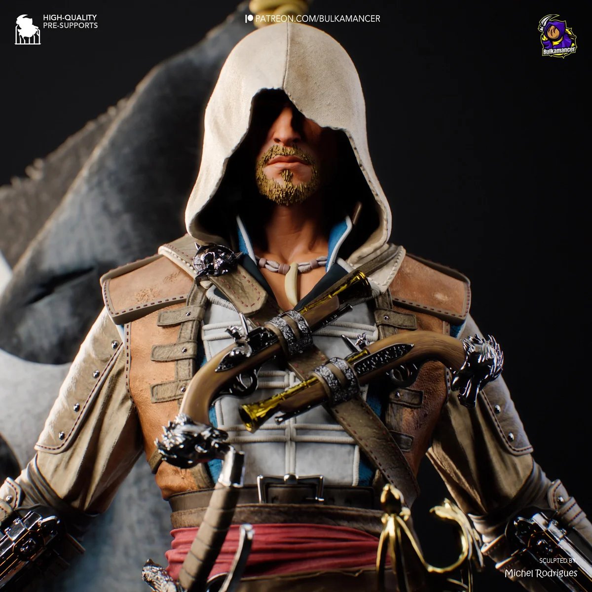 Edward Kenway Pirate Assassin - Assassin's Creed Black Flag Unpainted Resin Figurine Kit - 1/8 Scale 316mm 12.4in - 3D Printed Statue — 10/10