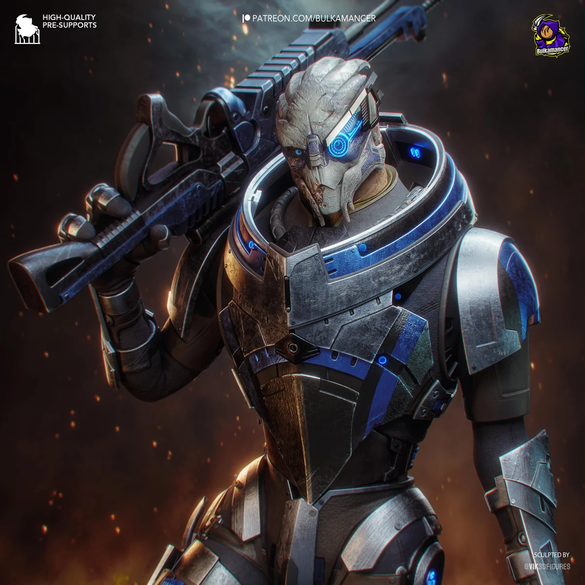 Garrus Vakarian Turian Spectre - Mass Effect Unpainted Resin Figurine Kit - 1/8 Scale 331mm 13.0in - 3D Printed Statue Fan Art — 4/10