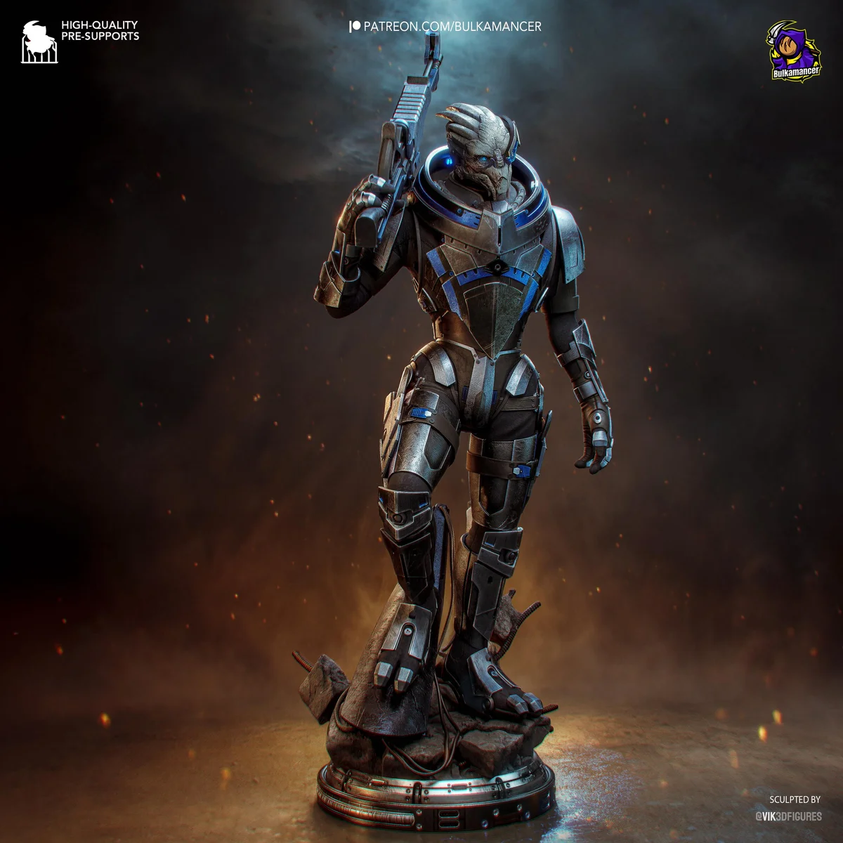 Garrus Vakarian Turian Spectre - Mass Effect Unpainted Resin Figurine Kit - 1/8 Scale 331mm 13.0in - 3D Printed Statue Fan Art — 10/10