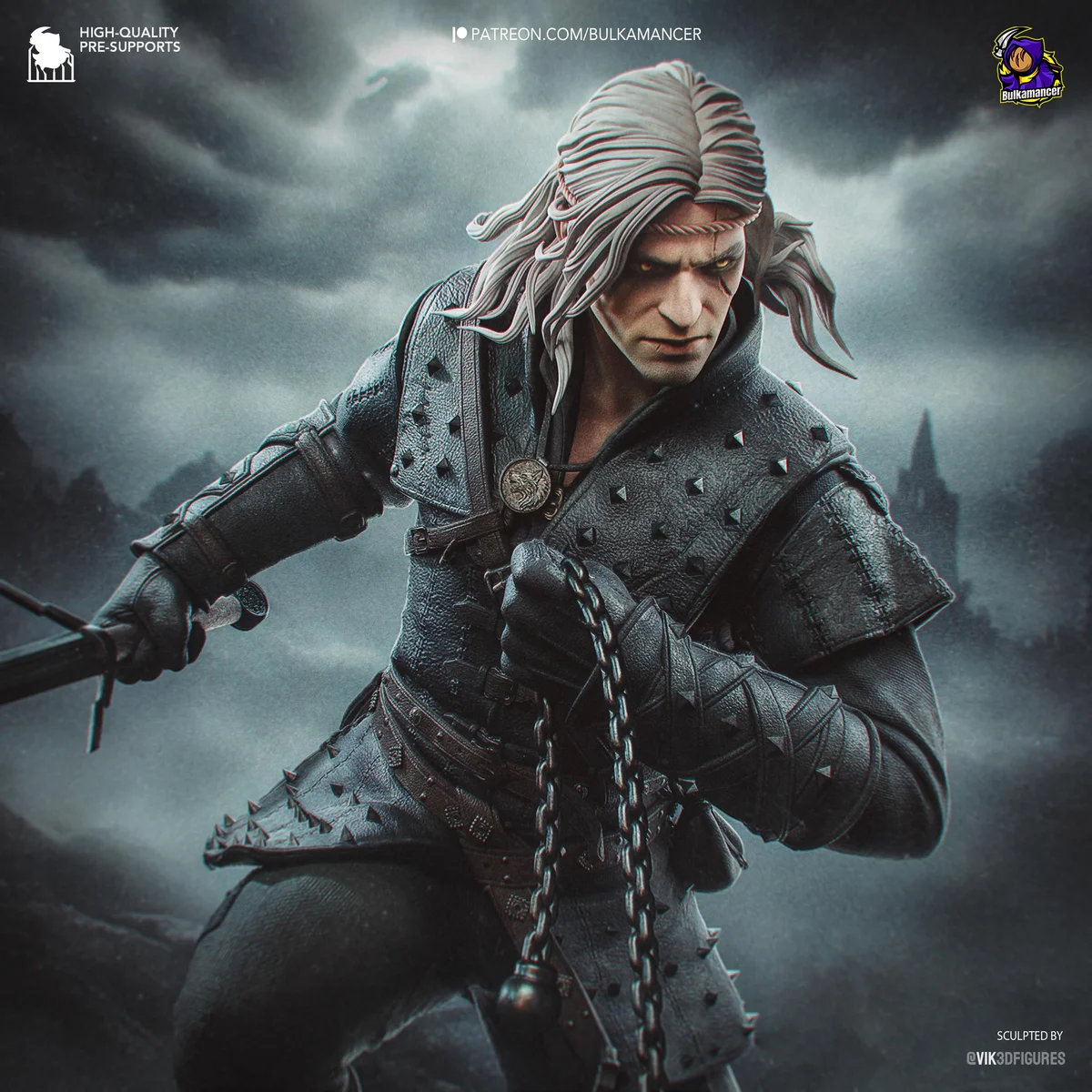 Geralt of Rivia White Wolf Monster Hunter Witcher - The Witcher Unpainted Resin Figurine Kit - 1/8 Scale 251mm 9.9in - 3D Printed Statue — 4/10