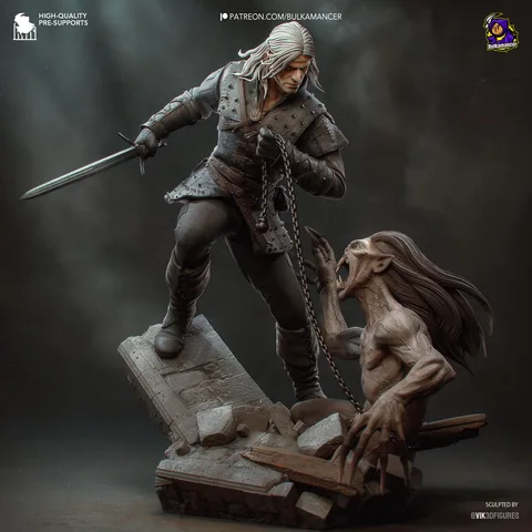 Geralt of Rivia White Wolf Monster Hunter Witcher - The Witcher Unpainted Resin Figurine Kit - 1/8 Scale 251mm 9.9in - 3D Printed Statue