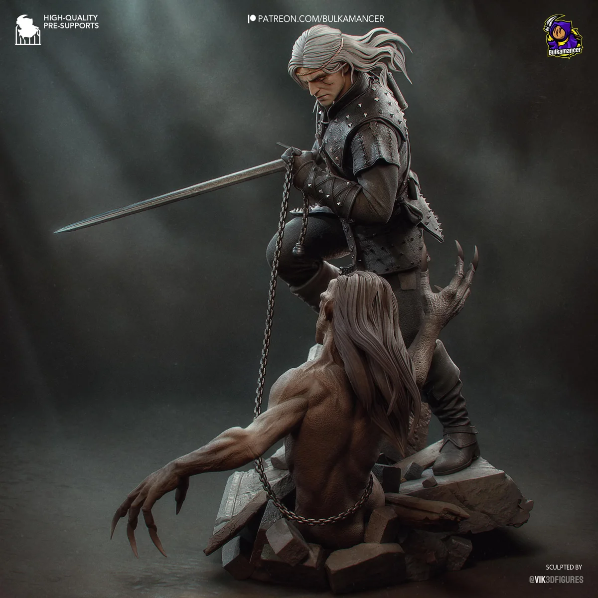 Geralt of Rivia White Wolf Monster Hunter Witcher - The Witcher Unpainted Resin Figurine Kit - 1/8 Scale 251mm 9.9in - 3D Printed Statue — 7/10