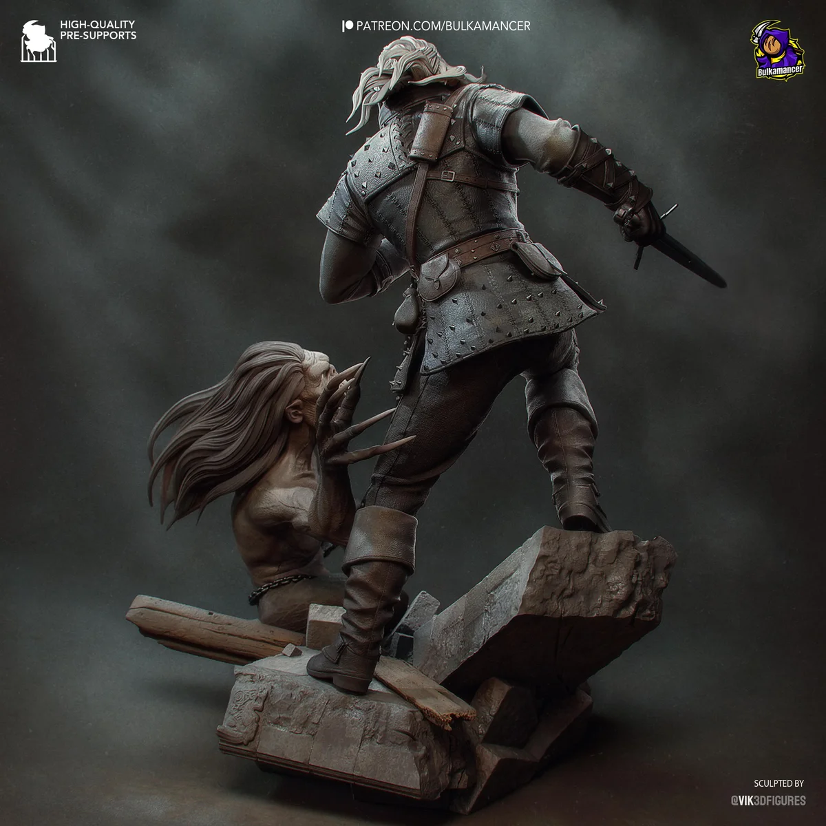 Geralt of Rivia White Wolf Monster Hunter Witcher - The Witcher Unpainted Resin Figurine Kit - 1/8 Scale 251mm 9.9in - 3D Printed Statue — 8/10
