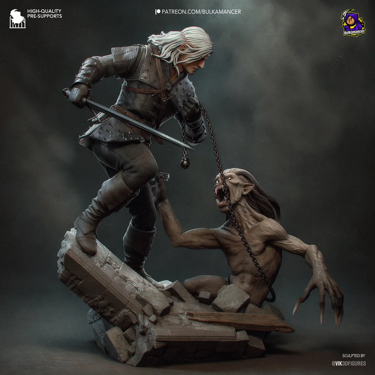 Geralt of Rivia White Wolf Monster Hunter Witcher - The Witcher Unpainted Resin Figurine Kit - 1/8 Scale 251mm 9.9in - 3D Printed Statue — 9/10