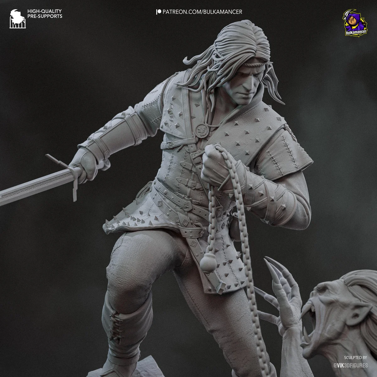 Geralt of Rivia White Wolf Monster Hunter Witcher - The Witcher Unpainted Resin Figurine Kit - 1/8 Scale 251mm 9.9in - 3D Printed Statue — 10/10