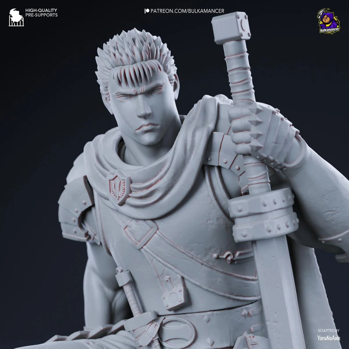 Guts Black Swordsman Band of the Hawk Knight - Berserk Golden Age Arc Unpainted Resin Figurine Kit - 1/8 Scale 263mm 10.4in - Statue — 9/10