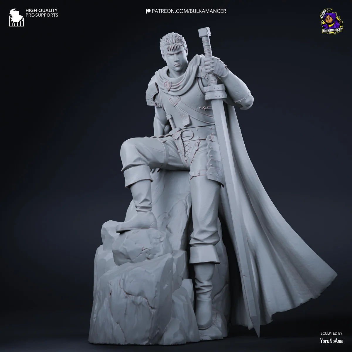 Guts Black Swordsman Band of the Hawk Knight - Berserk Golden Age Arc Unpainted Resin Figurine Kit - 1/8 Scale 263mm 10.4in - Statue — 10/10