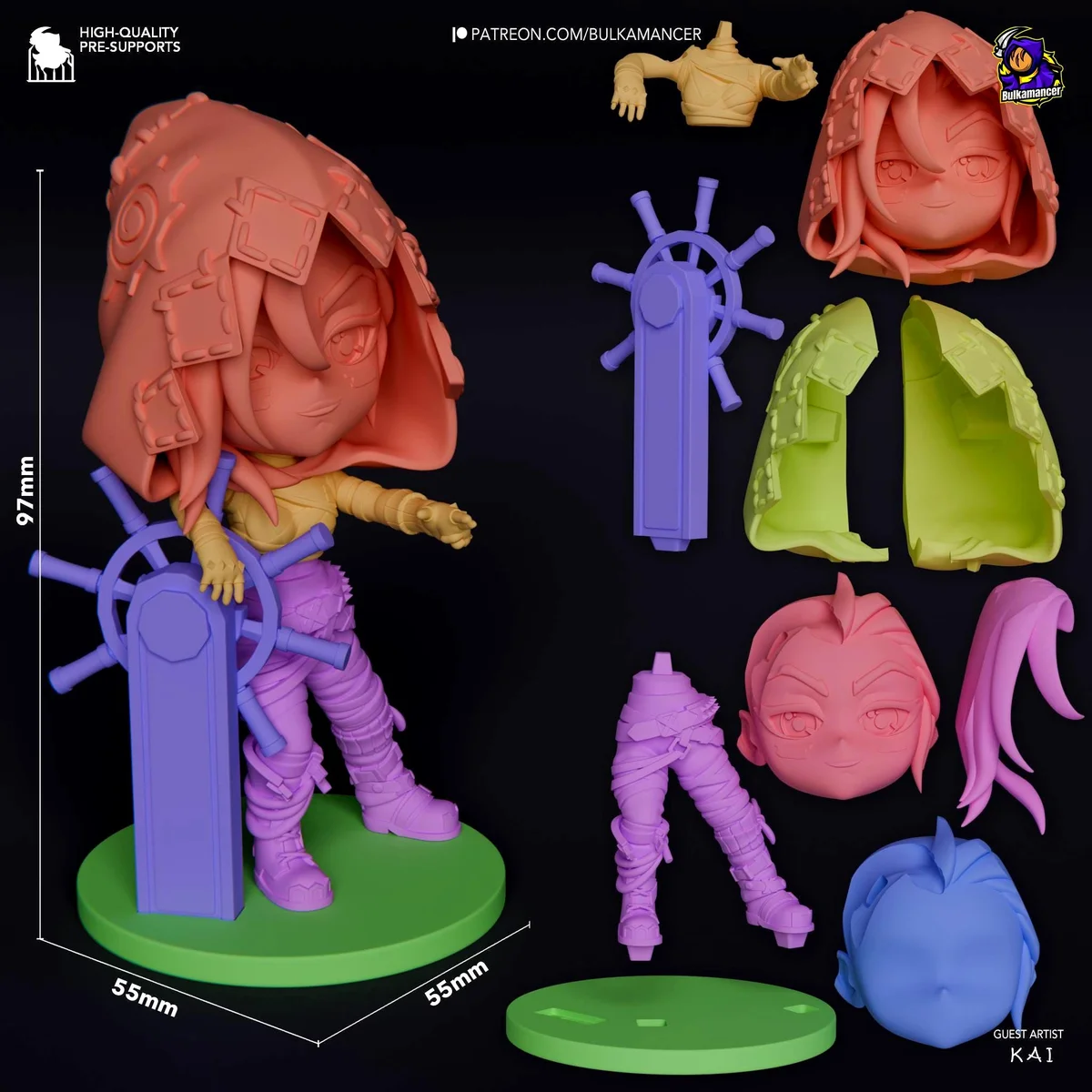 Jinx Chibi Zaun Anarchist Mini - Arcane League of Legends Unpainted Resin Chibi Figurine - 1/8 Scale 97mm 3.8in - 3D Printed Mini Statue — 3/9