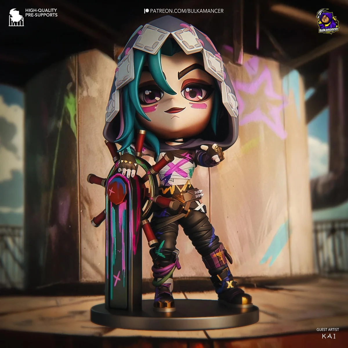 Jinx Chibi Zaun Anarchist Mini - Arcane League of Legends Unpainted Resin Chibi Figurine - 1/8 Scale 97mm 3.8in - 3D Printed Mini Statue — 1/9