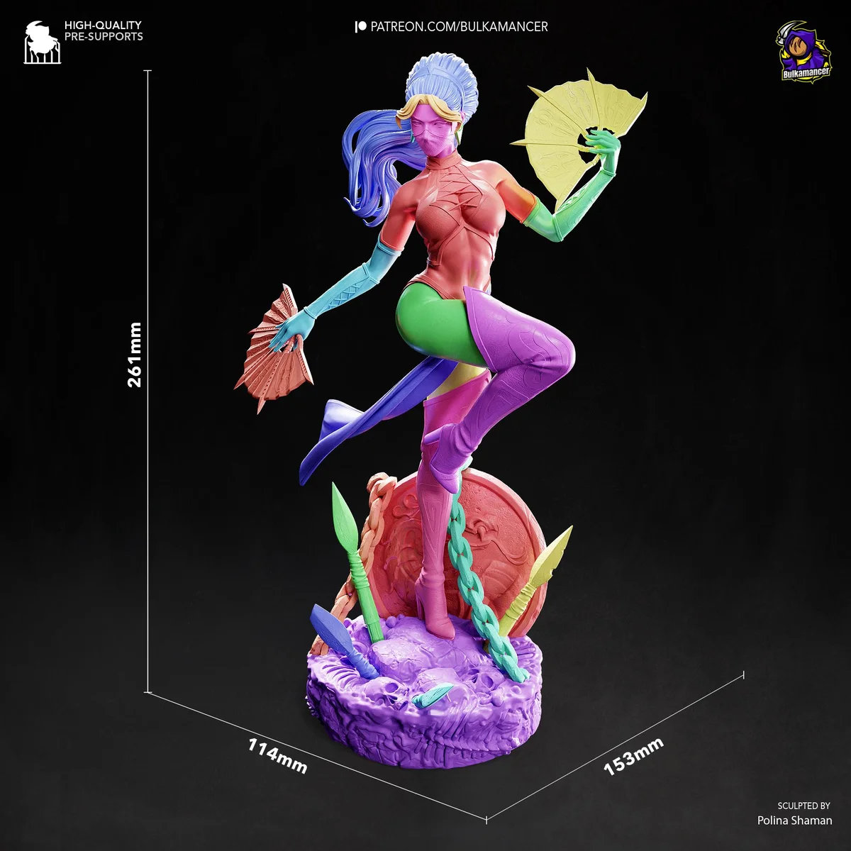 Kitana Deadly Fan Dancer - Mortal Kombat Unpainted Resin Figurine Kit - 1/8 Scale 261mm 10.3in - 3D Printed Statue Fan Art — 2/10