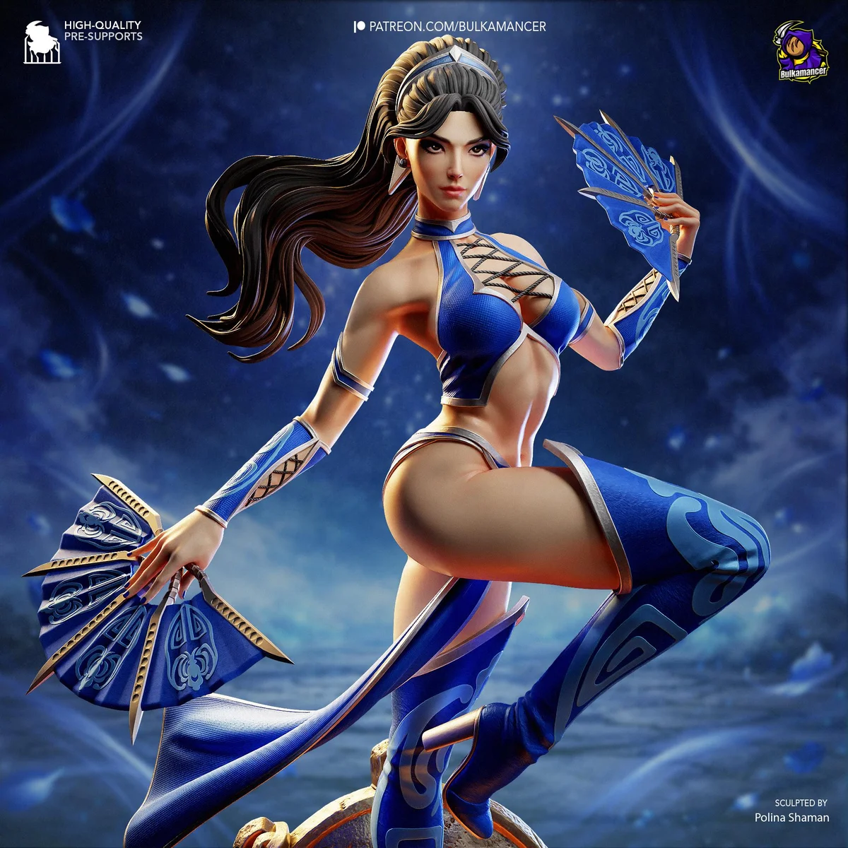 Kitana Deadly Fan Dancer - Mortal Kombat Unpainted Resin Figurine Kit - 1/8 Scale 261mm 10.3in - 3D Printed Statue Fan Art — 5/10