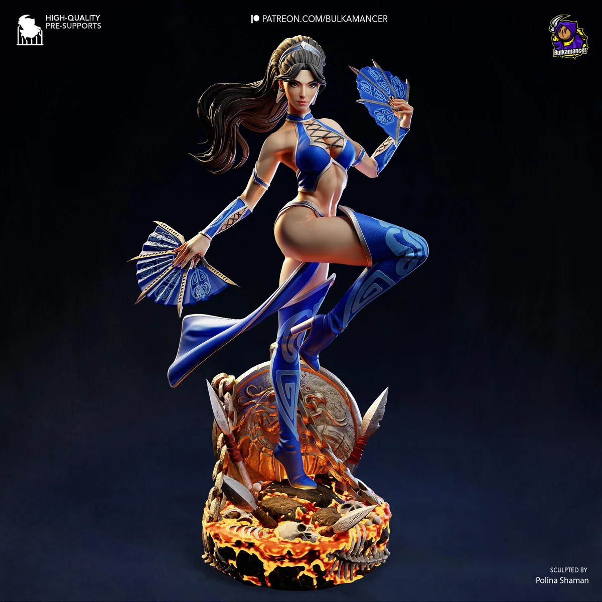 Kitana Deadly Fan Dancer - Mortal Kombat Unpainted Resin Figurine Kit - 1/8 Scale 261mm 10.3in - 3D Printed Statue Fan Art — 1/10