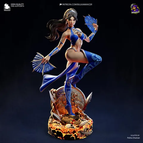 Kitana Deadly Fan Dancer - Mortal Kombat Unpainted Resin Figurine Kit - 1/8 Scale 261mm 10.3in - 3D Printed Statue Fan Art