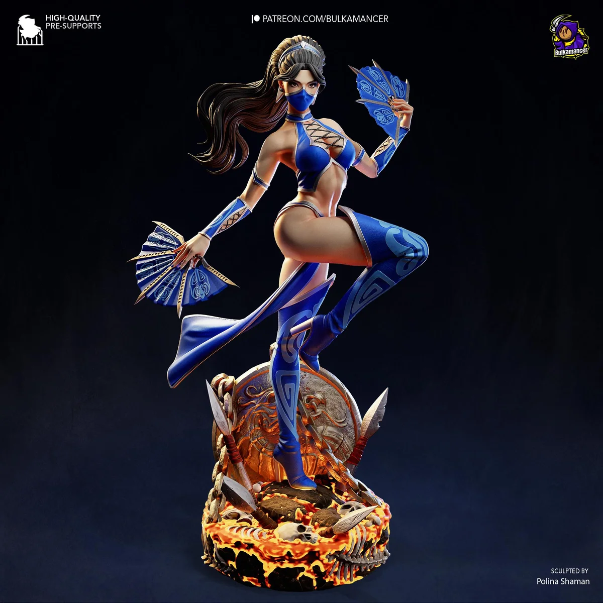 Kitana Deadly Fan Dancer - Mortal Kombat Unpainted Resin Figurine Kit - 1/8 Scale 261mm 10.3in - 3D Printed Statue Fan Art — 6/10