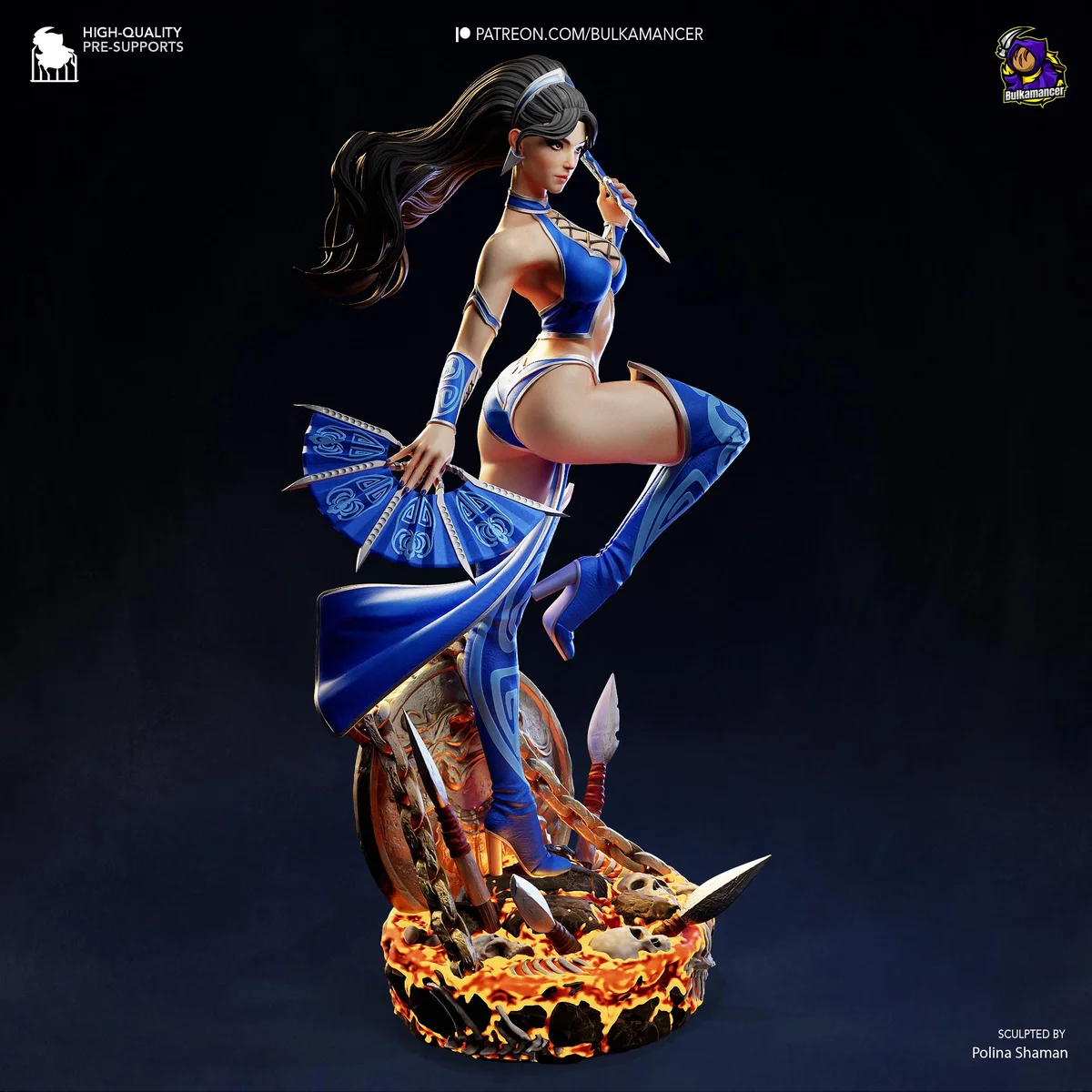 Kitana Deadly Fan Dancer - Mortal Kombat Unpainted Resin Figurine Kit - 1/8 Scale 261mm 10.3in - 3D Printed Statue Fan Art — 7/10