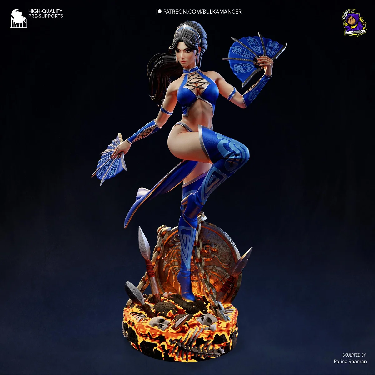 Kitana Deadly Fan Dancer - Mortal Kombat Unpainted Resin Figurine Kit - 1/8 Scale 261mm 10.3in - 3D Printed Statue Fan Art — 8/10