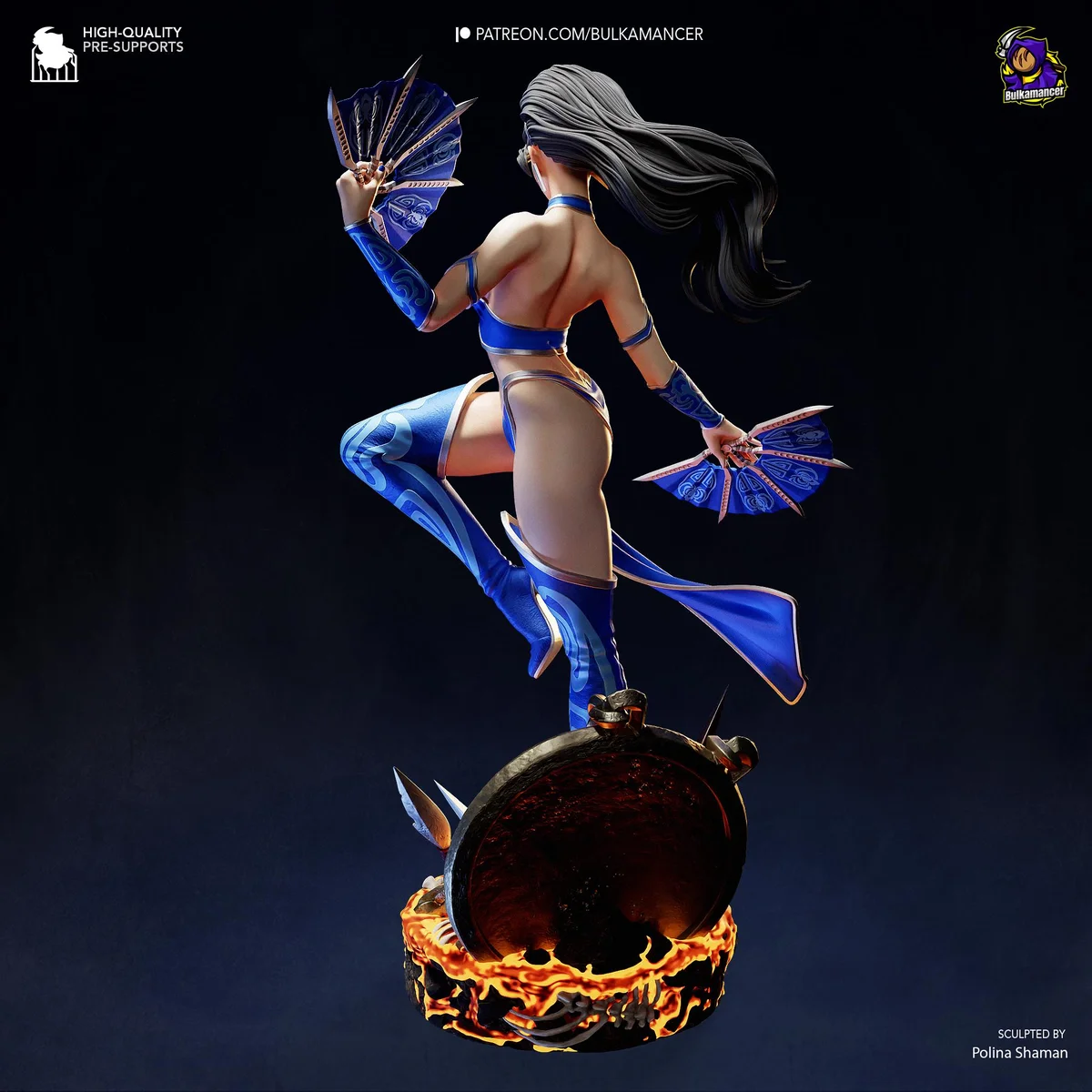 Kitana Deadly Fan Dancer - Mortal Kombat Unpainted Resin Figurine Kit - 1/8 Scale 261mm 10.3in - 3D Printed Statue Fan Art — 9/10