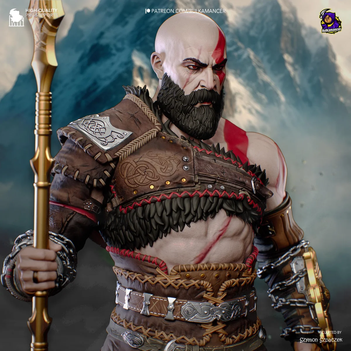 Kratos Ghost of Sparta - God of War Ragnarok Unpainted Resin Figurine Kit - 1/8 Scale 313mm 12.3in - 3D Printed Statue Fan Art — 4/10