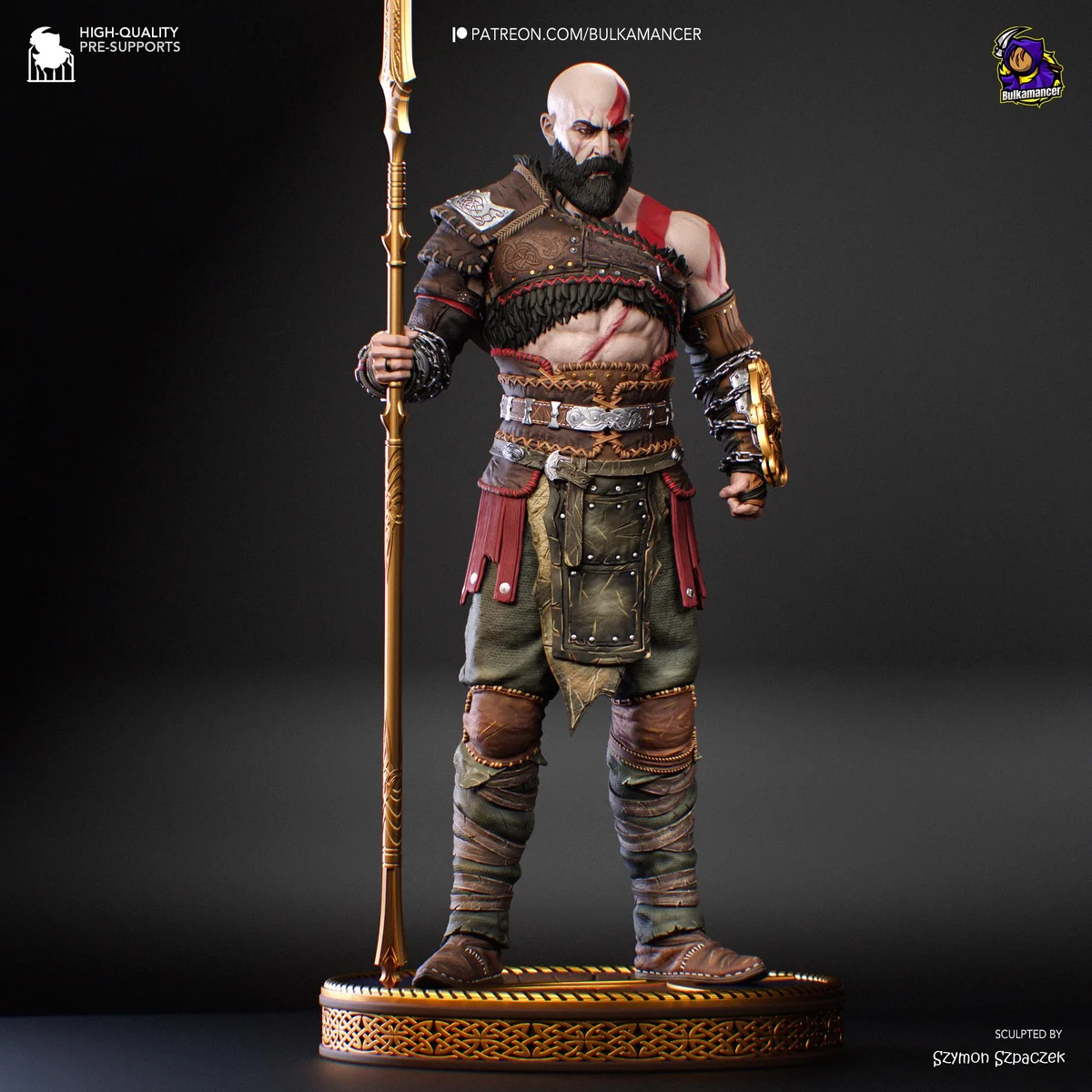 Kratos Ghost of Sparta - God of War Ragnarok Unpainted Resin Figurine Kit - 1/8 Scale 313mm 12.3in - 3D Printed Statue Fan Art — 1/10