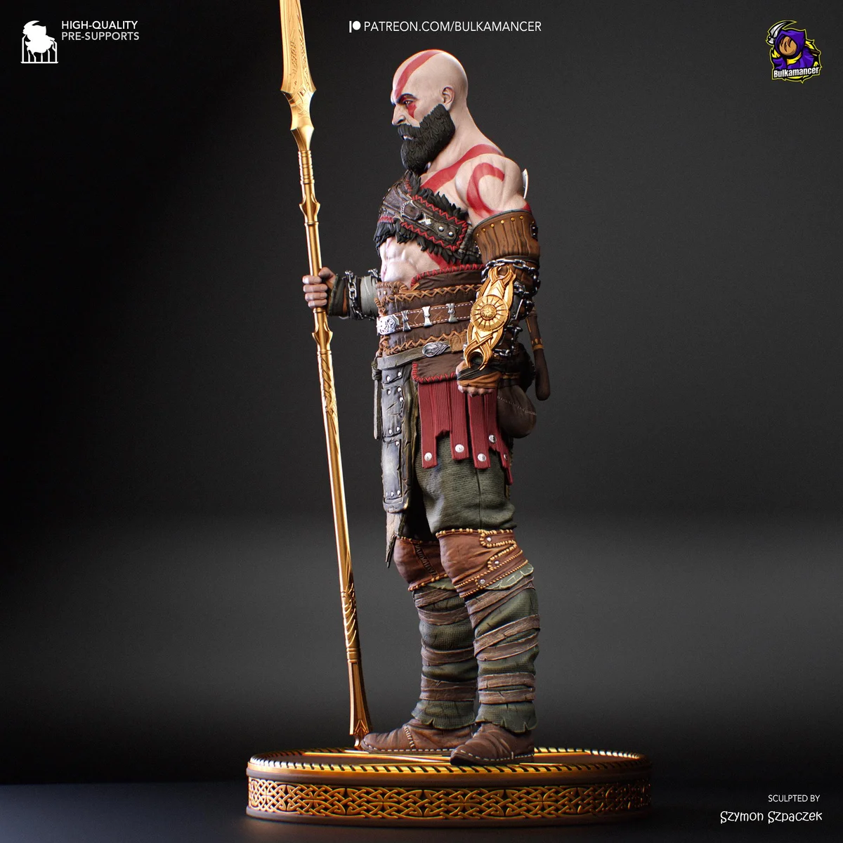 Kratos Ghost of Sparta - God of War Ragnarok Unpainted Resin Figurine Kit - 1/8 Scale 313mm 12.3in - 3D Printed Statue Fan Art — 7/10