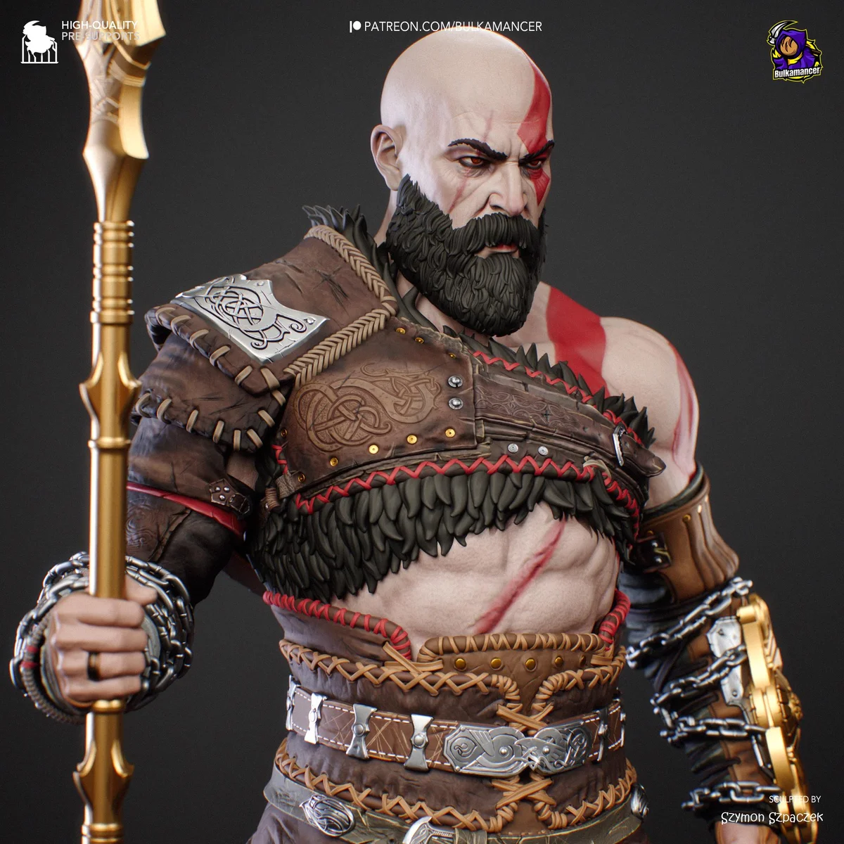 Kratos Ghost of Sparta - God of War Ragnarok Unpainted Resin Figurine Kit - 1/8 Scale 313mm 12.3in - 3D Printed Statue Fan Art — 8/10