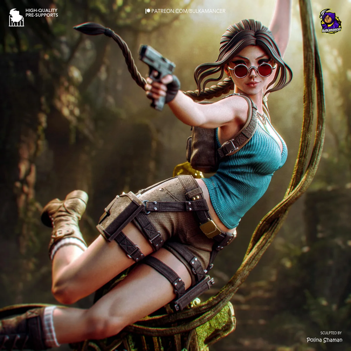 Lara Croft Detailed or Low-Poly Archaeologist Adventurer - Tomb Raider Unpainted Resin Figurine Kit - 1/8 Scale 328mm 12.9in - Statue — 4/10