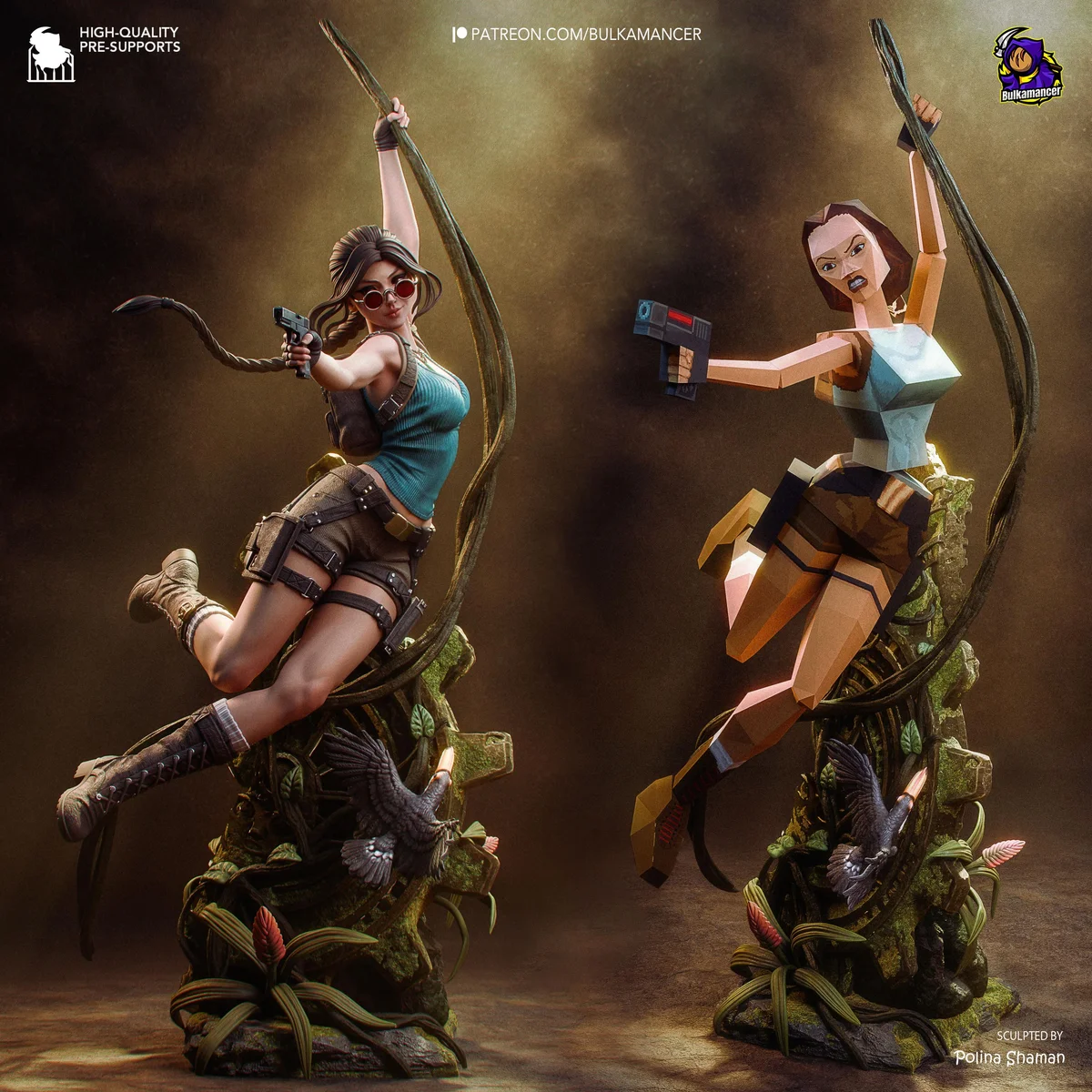 Lara Croft Detailed or Low-Poly Archaeologist Adventurer - Tomb Raider Unpainted Resin Figurine Kit - 1/8 Scale 328mm 12.9in - Statue — 5/10