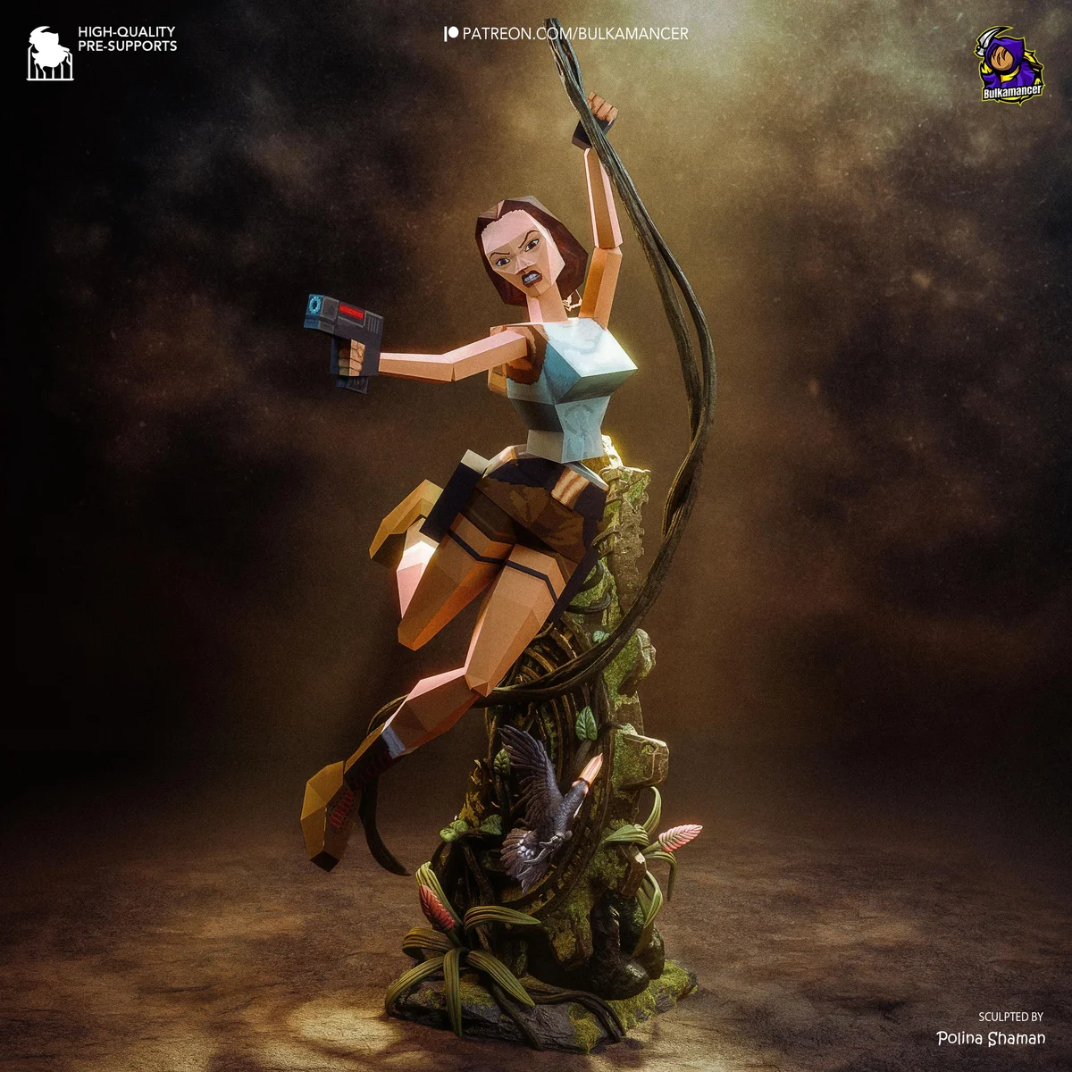 Lara Croft Detailed or Low-Poly Archaeologist Adventurer - Tomb Raider Unpainted Resin Figurine Kit - 1/8 Scale 328mm 12.9in - Statue — 6/10