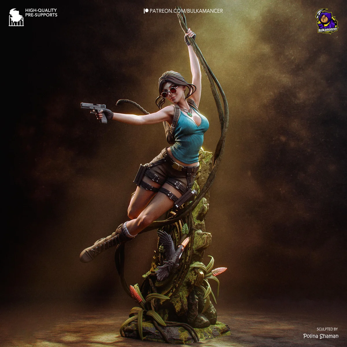 Lara Croft Detailed or Low-Poly Archaeologist Adventurer - Tomb Raider Unpainted Resin Figurine Kit - 1/8 Scale 328mm 12.9in - Statue — 7/10