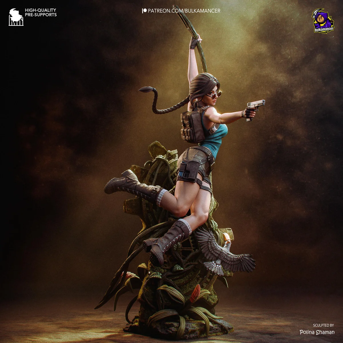Lara Croft Detailed or Low-Poly Archaeologist Adventurer - Tomb Raider Unpainted Resin Figurine Kit - 1/8 Scale 328mm 12.9in - Statue — 8/10