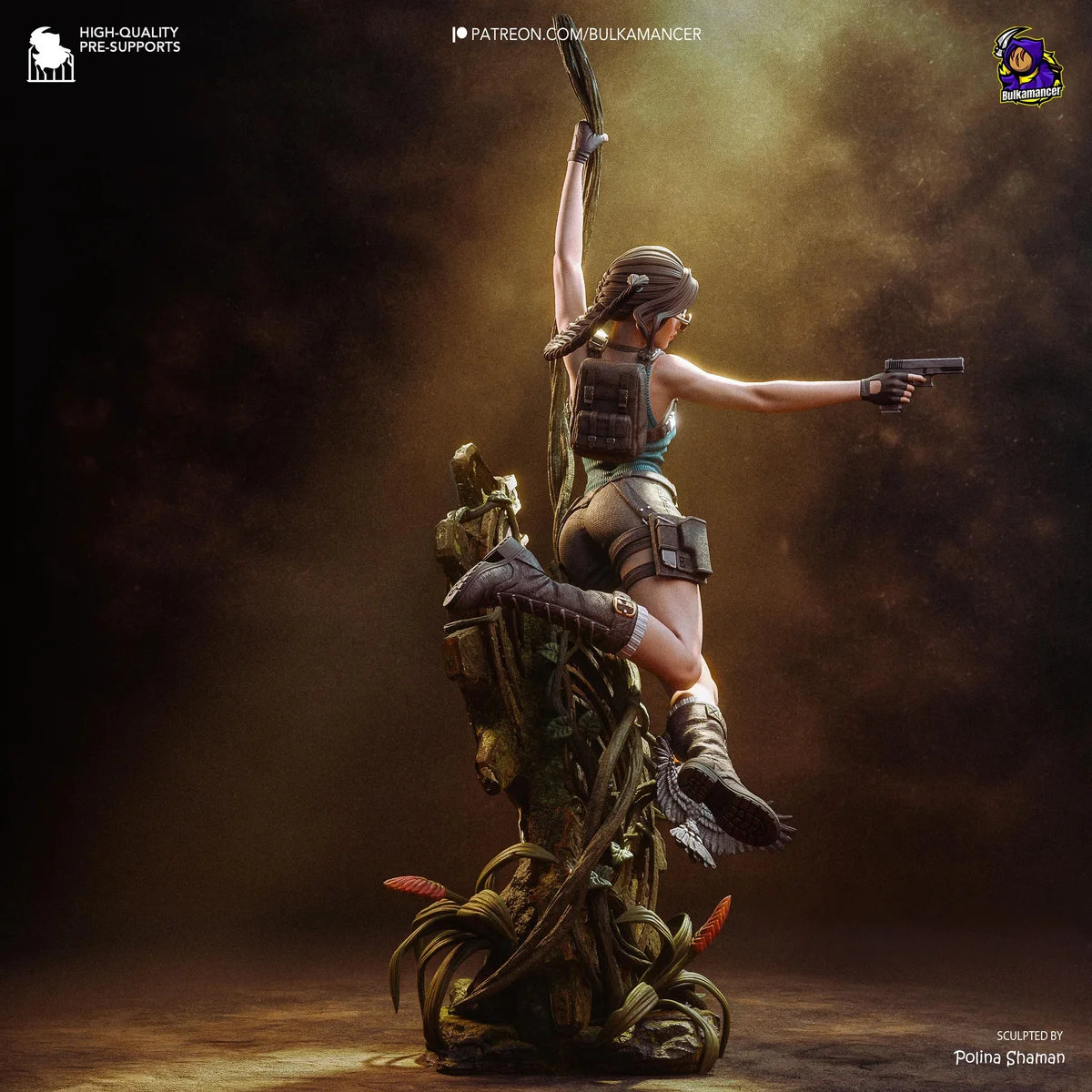 Lara Croft Detailed or Low-Poly Archaeologist Adventurer - Tomb Raider Unpainted Resin Figurine Kit - 1/8 Scale 328mm 12.9in - Statue — 9/10