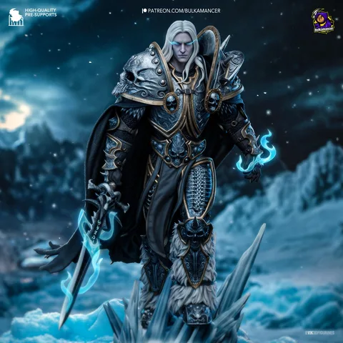 Lich King Arthas Death Knight Undead - World of Warcraft Unpainted Resin Figurine Kit - 1/8 Scale 235mm 9.3in - 3D Printed Statue Fan Art